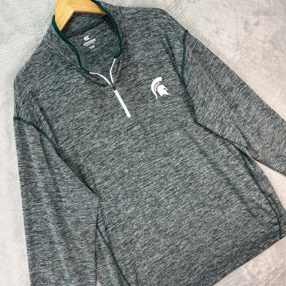 Colosseum Michigan State Spartans 1/4 Zip Pullover Green Heather Sz XL Game Day